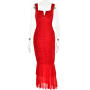 Fashionable Spring Summer Spliced Midi Dress FD9738 front view