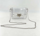 Chain Bag, Crossbody Mini Bag, Transparent Jelly Bag with rivet design and silver chain.
