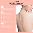 Magic luxury body oil promoting skin microcirculation and youthful appearance, ideal for rejuvenating skin.