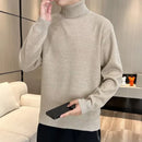 Men's fleece lined winter sweater in beige color, featuring a high collar and casual fit, perfect for winter warmth.