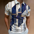 Shirts Men Tops Polo Shirt Short Sleeve Turn Down Collar Zipper Casual Simple Regular Top Splice Print Slim Fit Autumn 2024