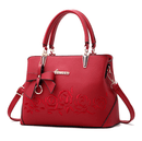 Stylish Women's Handbag, Shoulder Bag, Crossbody Bag in red with floral design and bow detail.