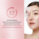 Woman applying hydrating collagen facial mask for moisture and skin rejuvenation, showcasing a 3-4 hour absorption process.