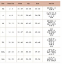 Size chart for women’s lace bodysuit detailing dress size, waist, hip, bust, and bra sizes.