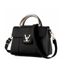 Versatile shoulder crossbody tote bag in black PU leather with gold accents and a stylish top handle.