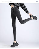 Spring New High-Waisted Skinny Pants Collection displayed on a model showcasing a stylish pose.