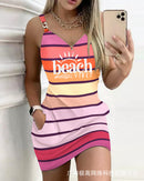 2023 ODS3705 Color Block Mini Dress for Women front view