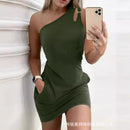 2023 ODS3705 Color Block Mini Dress for Women front view