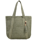 Fashion straw shoulder bag in olive green with a stylish tassel, perfect for beach outings and casual shopping.