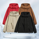 Unisex lightweight waterproof hiking jacket in red, beige, brown, and black colors displayed together.
