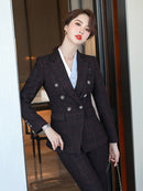 Plaid Formal Suit for Women's Office Attire showcased by a model in a stylish and elegant pose.