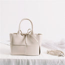 Vintage Women's Woven Crossbody Handbag in elegant cream color with stylish bow and removable strap.