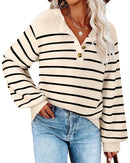 Youtalia Casual Sweaters for Women striped crew neck sweater for women in apricot, featuring classic striped pattern and button details.
