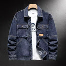Loose fit youth denim jacket autumn winter with multi pockets for casual workwear.