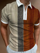 Shirts Men Tops Polo Shirt Short Sleeve Turn Down Collar Zipper Casual Simple Regular Top Splice Print Slim Fit Autumn 2024