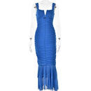 Fashionable Spring Summer Spliced Midi Dress FD9738 front view