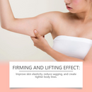 Woman demonstrating firmer skin and lifting effect on arm, emphasizing improved elasticity and tighter body lines.