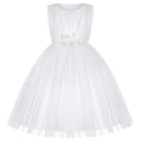BUNNY LULU Knee-Length Girls Dress Sloping Shoulder Bridesmaid Wedding Princess Childrens Bow Birthday Ball Party Show Evening Lavender (4-5T White)
