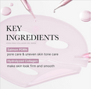 Key ingredients of hydrating collagen facial mask featuring Salmon PDRN and Hydrolyzed Collagen for skin care.