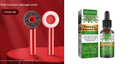 Scalp massager comb and rosemary essential oil for promoting hair health and relaxation.