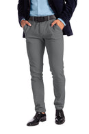 Alamo Slim-Fit Chinos Pants Men in grey, showcasing breathable flat-front design, perfect slim-fit chinos for men.