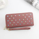 Large capacity zipper wallet for women's fashion with colorful heart design and wrist strap.