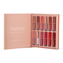 12 pcs Moisturizing Velvet Matte Lipstick Gift Box featuring various shades of lip glosses in elegant packaging.