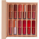 12 pcs Moisturizing Velvet Matte Lipstick Gift Box with assorted shades and finishes in elegant packaging.