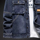 Loose fit youth denim jacket autumn winter, featuring multi-pocket design and durable fabric for casual outdoor wear.
