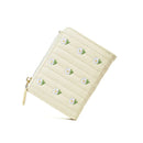 Cute embroidered women's wallet in light yellow with floral design, simple and stylish accessory.