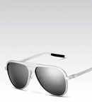 Polarized sunglasses for men with a sleek silver frame and dark lenses, designed for stylish and functional outdoor wear.
