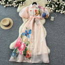 Long Dress Women Dresses A Line Vestidos Y2k Streetwear Print Floral Lantern Sleeve High Waist Elegant Party Night Work 2026