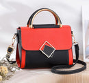 Oblique Crossbody Bag for Women in red and black with gold accents and adjustable strap.