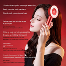 Woman using a scalp massager comb for acupoint massage and relaxing experience.
