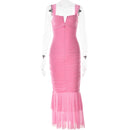 Fashionable Spring Summer Spliced Midi Dress FD9738 front view
