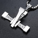 Titanium Steel Necklace for Men with Long Pendant front view