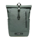 Nylon men's business backpack in gray, designed for school and work, featuring roll-top closure and durable construction.
