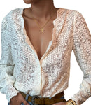 LUXVEER lace blouse for women in ivory with elegant lace detailing and button-down front, perfect for casual styling.