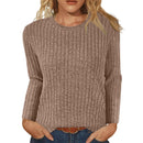 Long sleeve sweaters for women in beige ribbed design, perfect for stylish fall outfits.