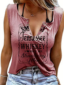Womens country concert shirts featuring Tennessee Whiskey graphic on a stylish v-neck top for country concerts.