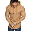 men's slim-fit hooded sweater in tan color, designed with a modern cut and hood, perfect for casual wear.