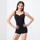 Women's One-Piece Swimsuit with Modest Fit and Support featuring a shell collar and a stylish polka dot design.