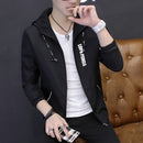 Stylish men wearing a men's lightweight jacket with a hood, perfect for outdoor activities.