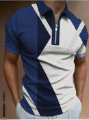 Shirts Men Tops Polo Shirt Short Sleeve Turn Down Collar Zipper Casual Simple Regular Top Splice Print Slim Fit Autumn 2024