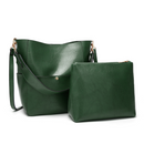 Women's tote crossbody bag in green, featuring a stylish design with a matching pouch for versatility.