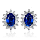 JewelryPalace Princess Diana Kate Middleton Class Gemstone Birthstone Cleated Sapphire Simulated Emerald Stud Earrings for Women 14k Gold Plated 925 Sterling Silver Earrings for Women Earings Set