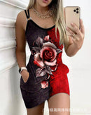 2023 ODS3705 Color Block Mini Dress for Women front view