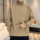 Men's thickened high collar knitted sweater, fleece lined winter sweater for warmth and comfort.