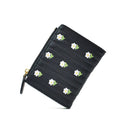 Cute Embroidered Women's Wallet in black with floral embroidery design on the front.